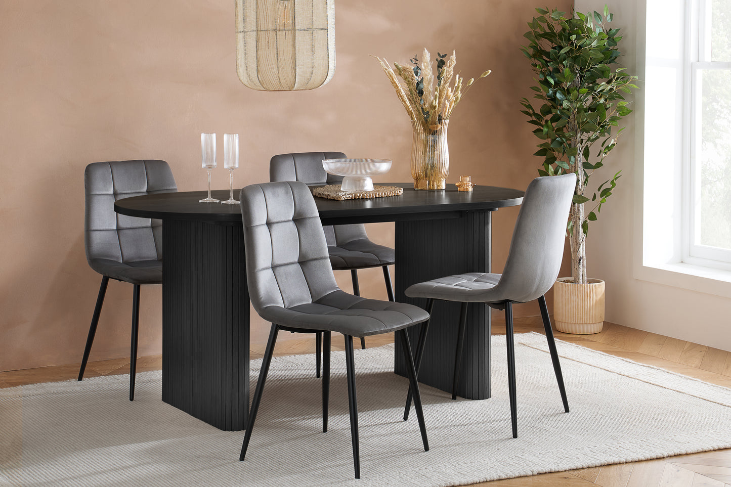 Axel Oval Fluted Black Dining Table