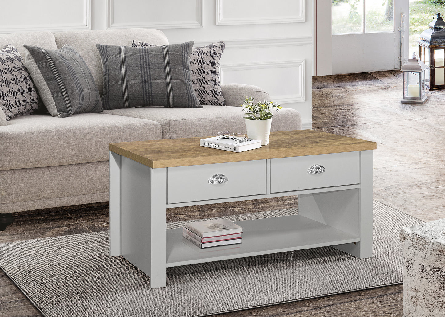 Highgate 2 Drawer Coffee Table Grey & Oak