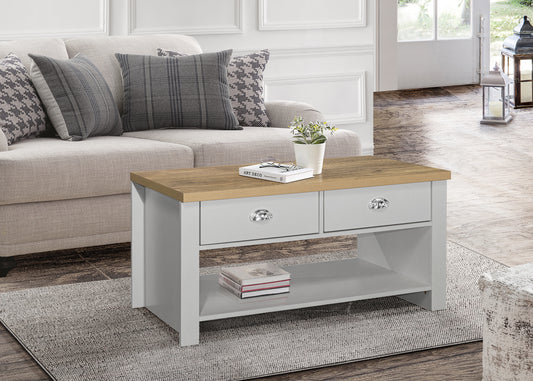 Highgate 2 Drawer Coffee Table Grey & Oak