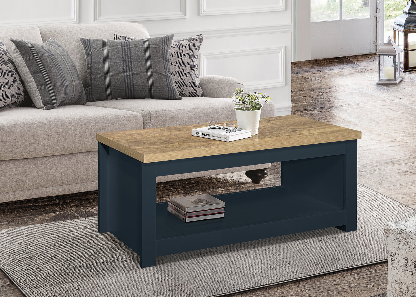 Highgate Coffee Table Navy Blue & Oak